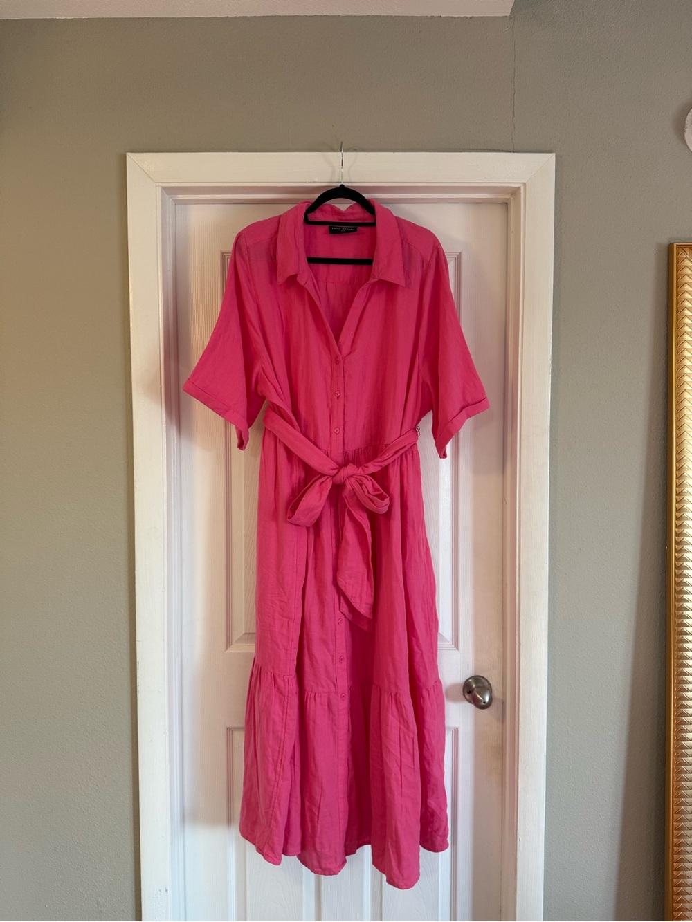 22-24, lane Bryant. Bright Pink Button-Front Shirt Dress with Waist Tie